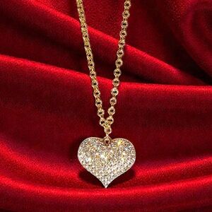 Gold Bold Heart Charm Necklace Chunky Baddie Mafia Wife Modern Retro Glam Luxe